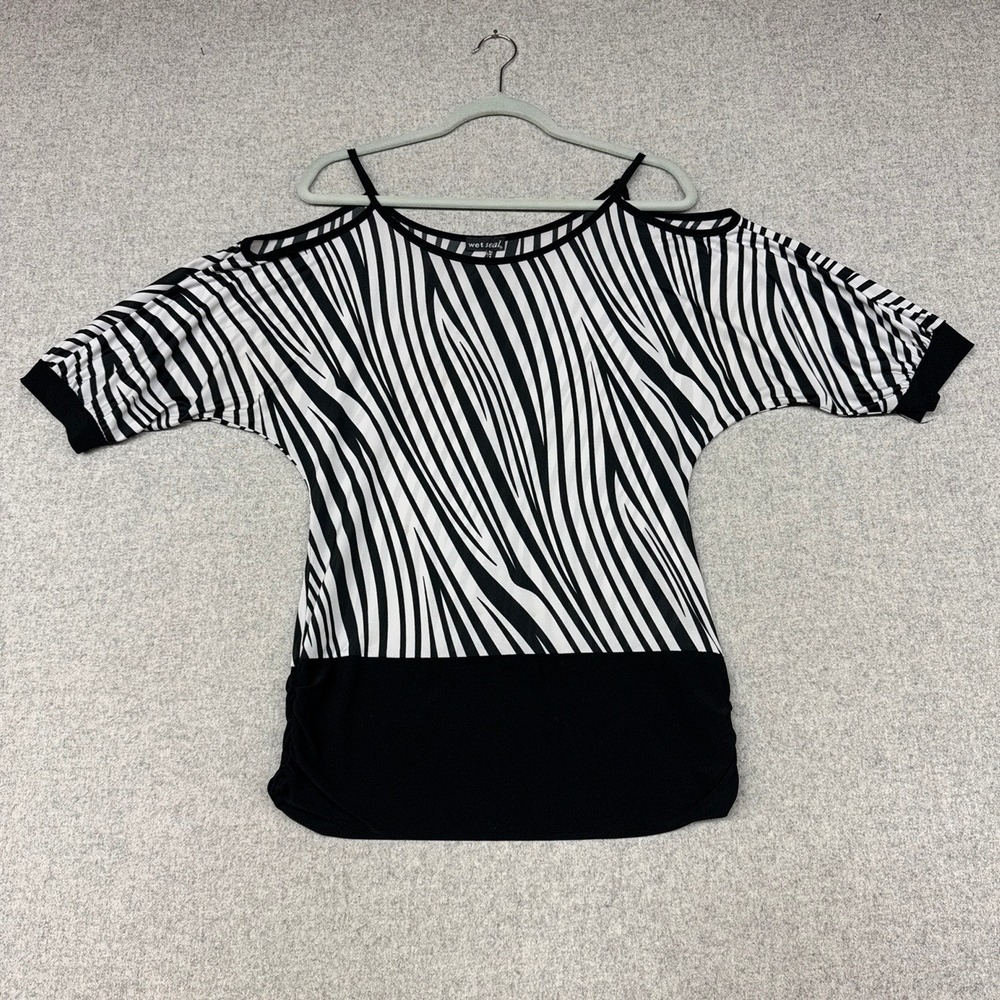 Wet Seal | Cold Shoulder Zebra Print Top | S | Black White | Ruched Banded Hem